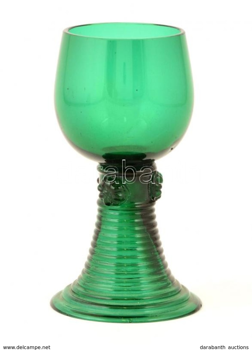 Zöld üveg Talpas Pohár, Apró Karcolásokkal, D: 6 Cm, M: 12 Cm. - Glass & Crystal