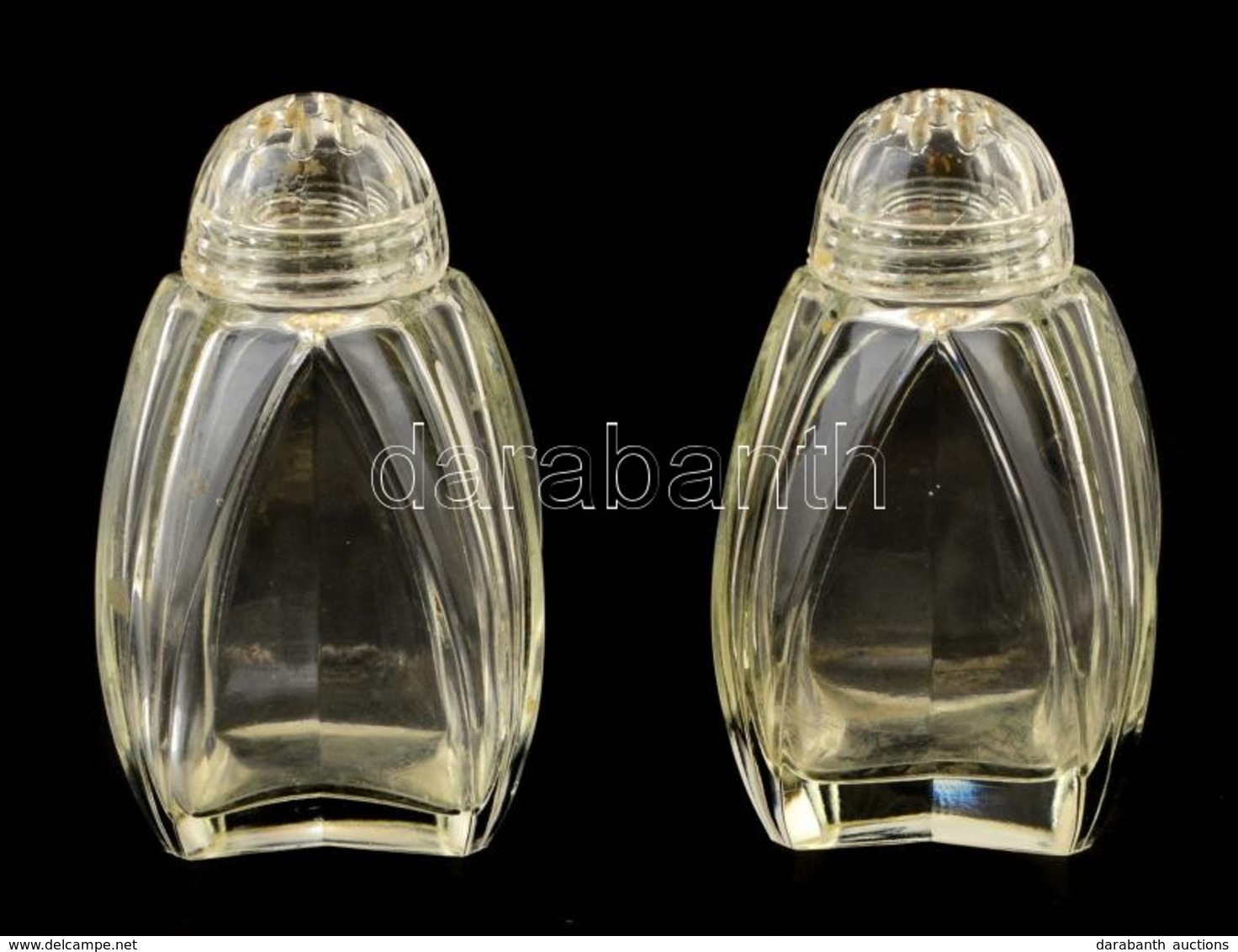 Art Deco Só-bors Szóró, Egyiken Belül Apró Csorbával, Formába Préselt, M: 11 Cm (2×) - Glass & Crystal