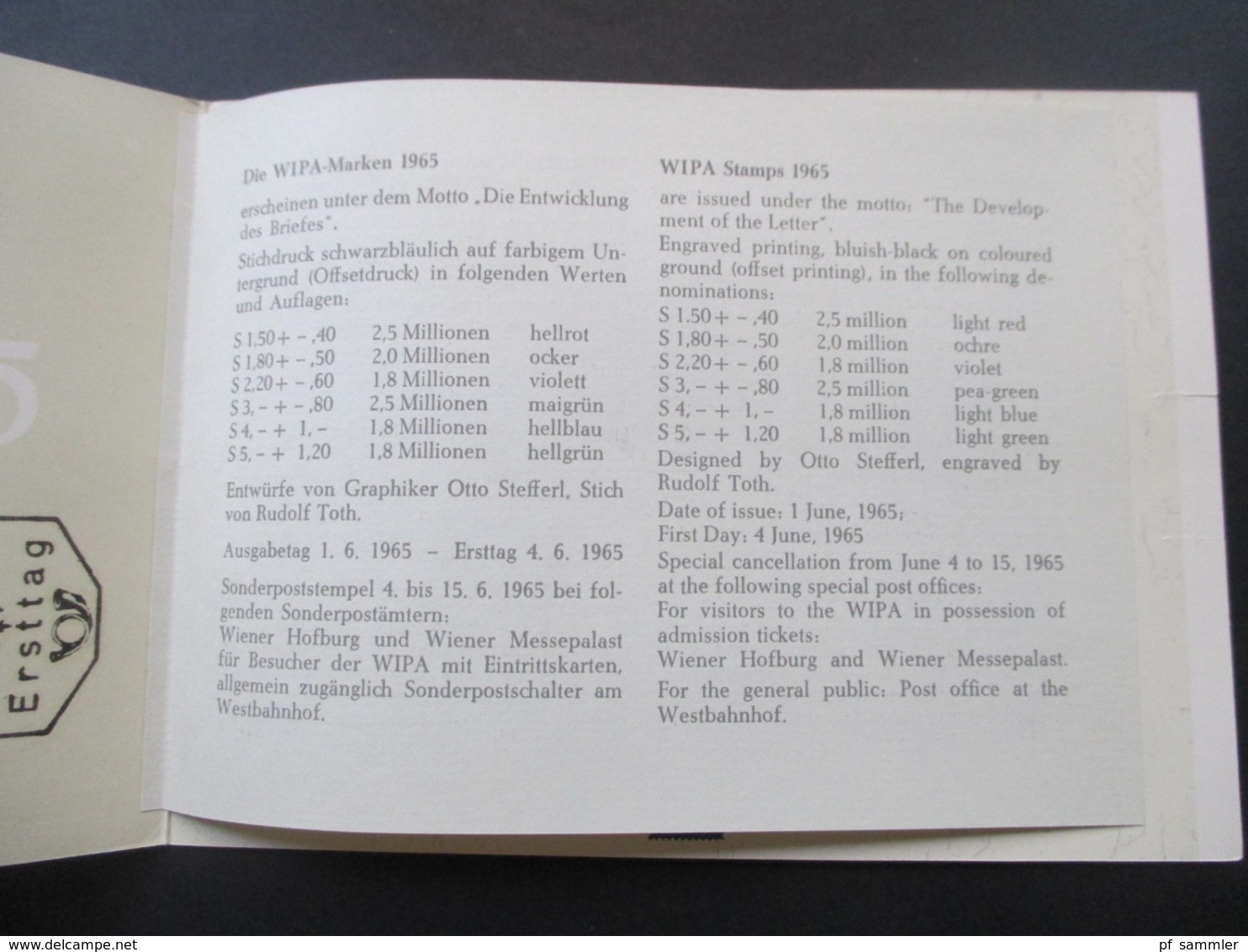 Österreich Klappkarte Wipa 1965 Broschürenkarte Verlag Und Druck Fleischmann & Jaeger Mit Wipa Marken Ausgabe 1965 - Briefe U. Dokumente