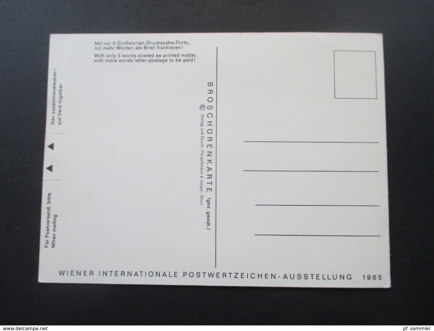 Österreich Klappkarte Wipa 1965 Broschürenkarte Verlag Und Druck Fleischmann & Jaeger Mit Wipa Marken Ausgabe 1965 - Briefe U. Dokumente