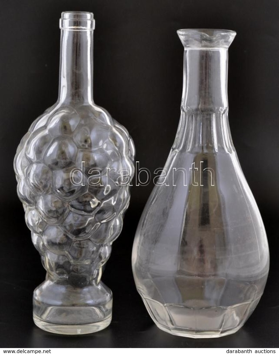 Szőlő Formájú üvegpalack + üveg Kiöntő, Kis Kopásnyomokkal, M: 26,5 és 27,5 Cm - Glass & Crystal