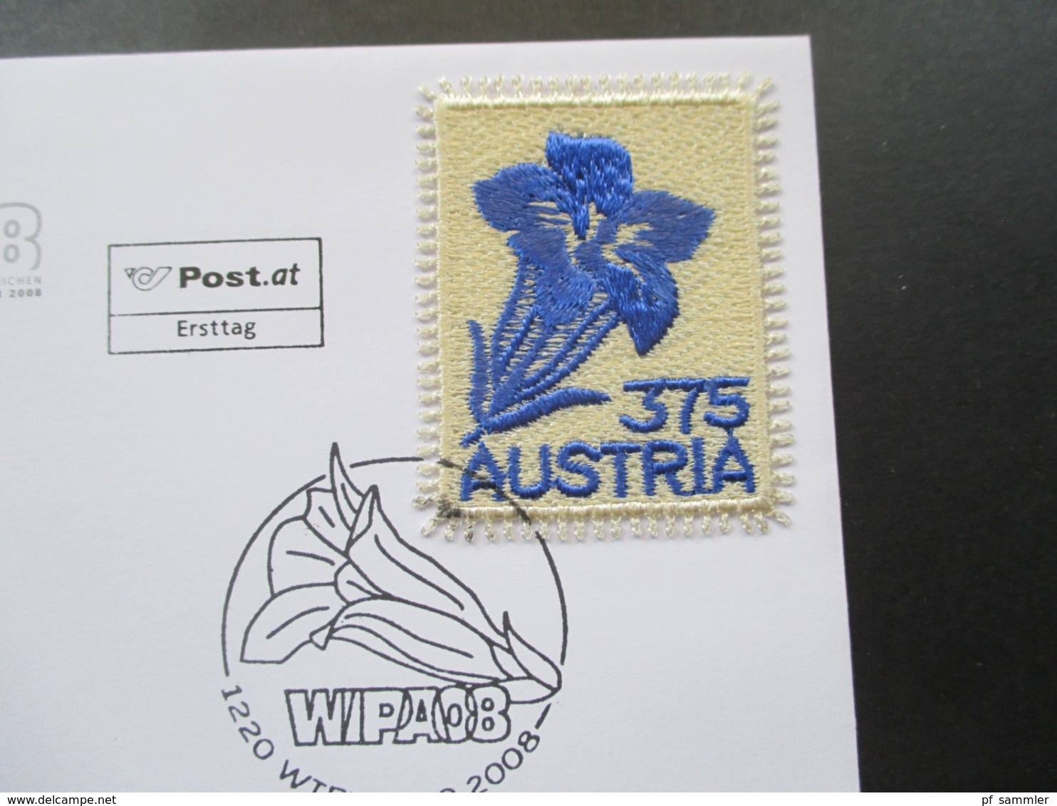 Österreich 2008 Wipa 08 Stoffmarke / Stickgarn FDC Mit SST - Briefe U. Dokumente