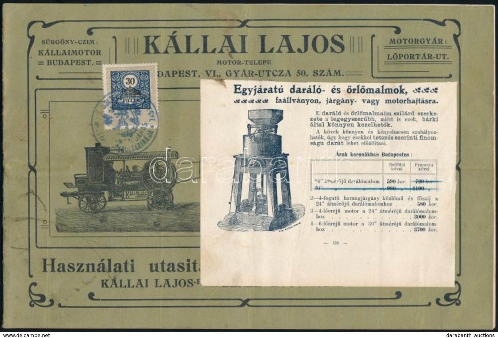 Cca 1900 Kállai Lajos Malomgépek Képes Katalógusa. 18 P. - Sin Clasificación