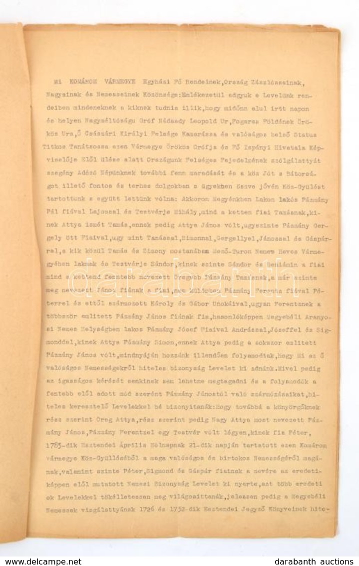 Komárom Vármegye Nemesi Bizonyítványa A Szilasi és Laki Pázmány Nemzetség Tagjai Részére, Komárom, 1824. Nov. 25., Moder - Ohne Zuordnung