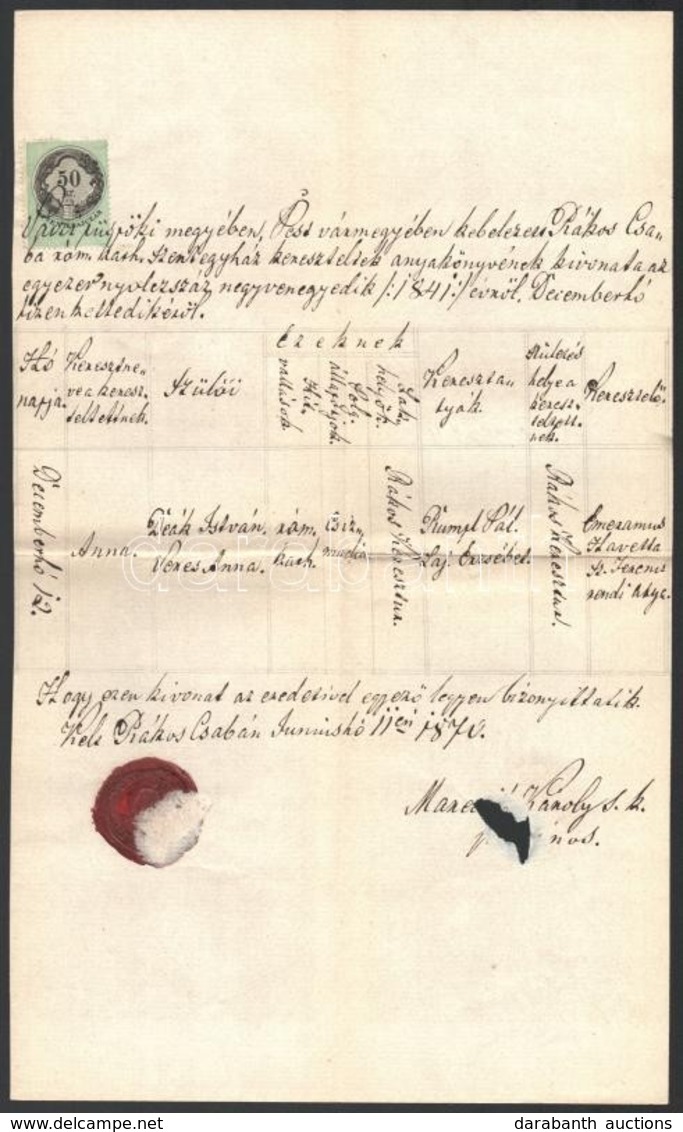 1870 Rákoscsaba Anyakönyvi Kivonat - Sin Clasificación