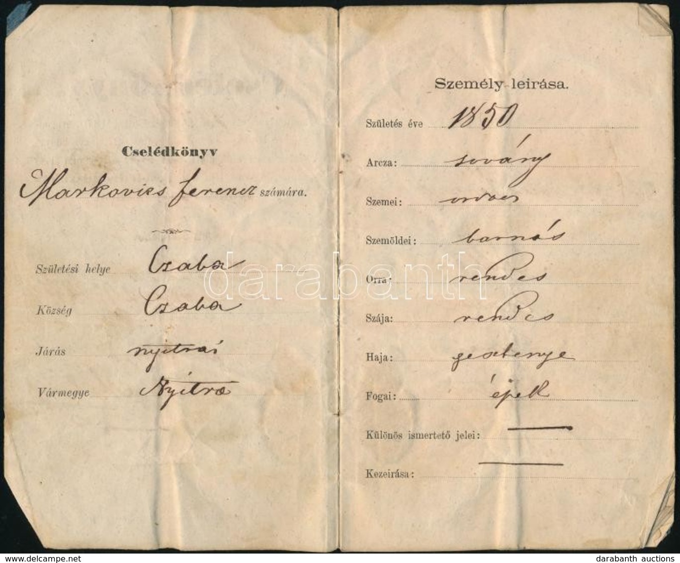 1871 Régi Kitöltött Cselédkönyv, Viaszpecséttel, 15 Kr Okmánybélyeggel - Unclassified