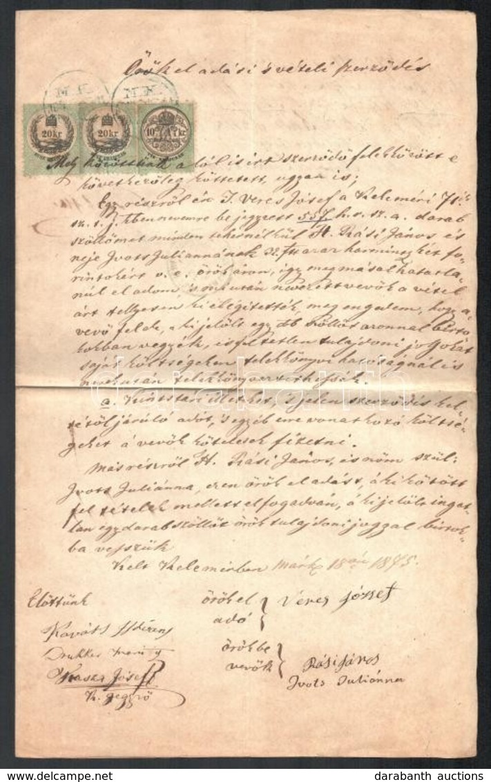 1875 Adásvételi Szerződés, 20+20+10 Kr Okmánybélyeggel - Unclassified