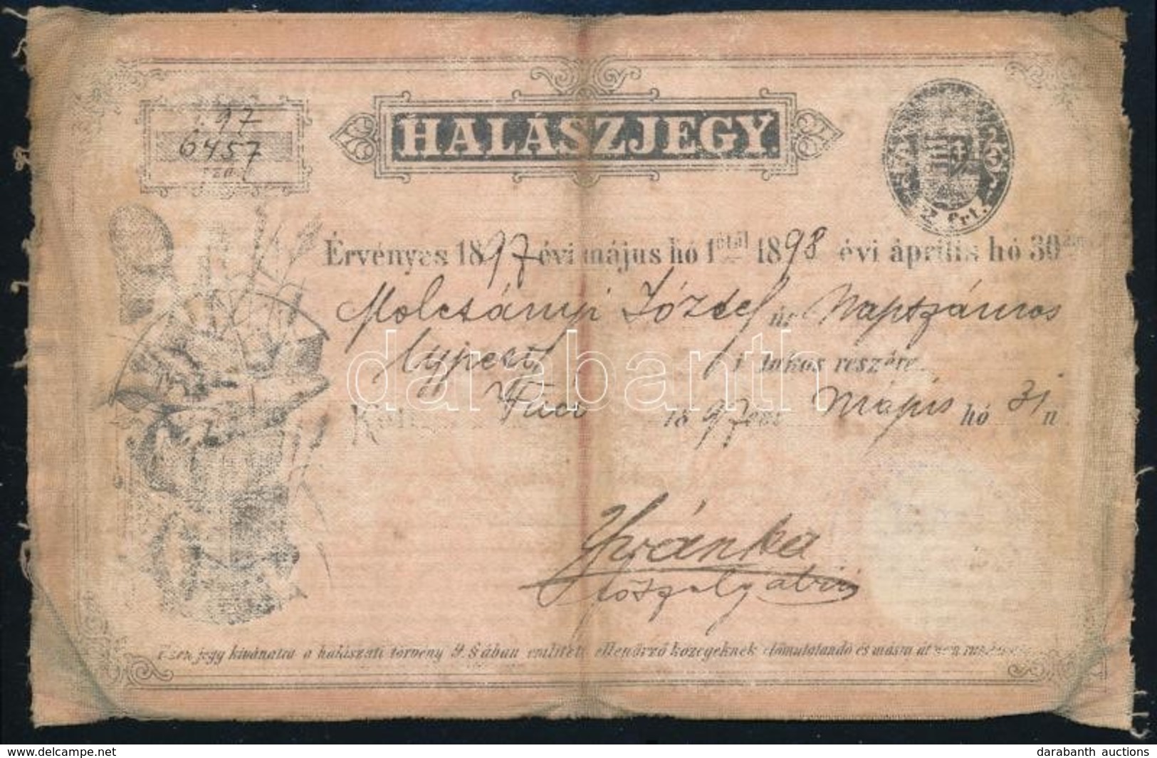 1898 Halászjegy Megviselt állapotban - Unclassified