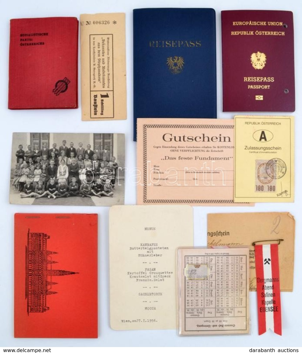 1931-1996 Vegyes Osztrák Papírrégiség Tétel, 12 Db, Közte Két útlevéllel, és Egyéb Nyomtatványokkal, és Egy Fotóval. - Ohne Zuordnung