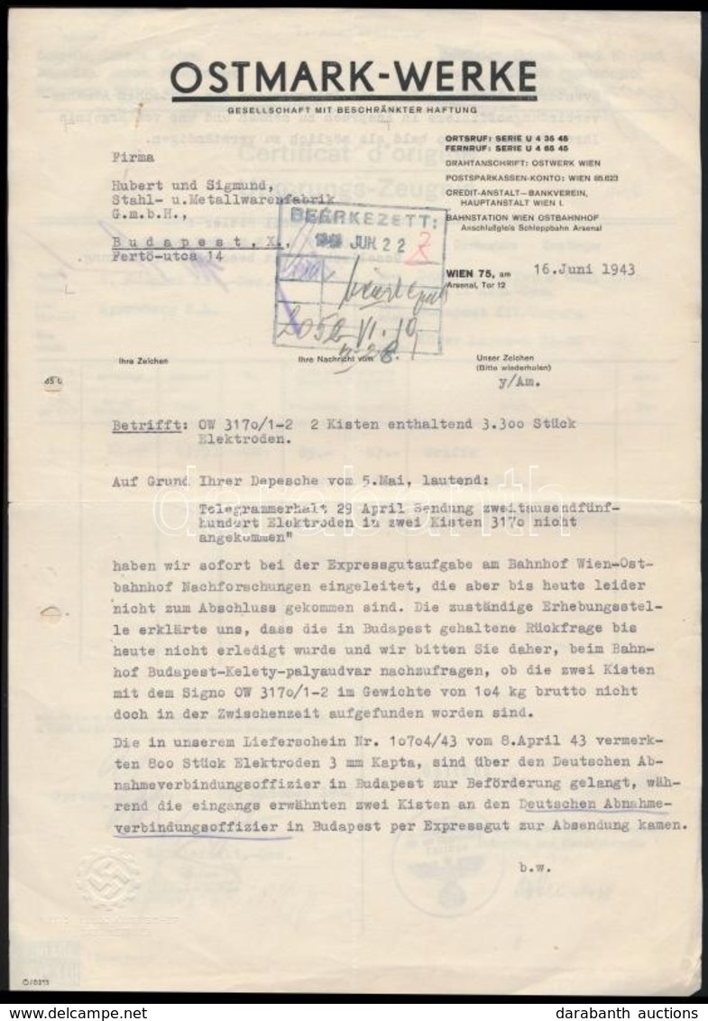 1942-1942 Eredetigazolás, Szállítólevél, Német Birodalmi Pecsétekkel (Danuvia, Ostmark-Werke), 3 Db - Sin Clasificación