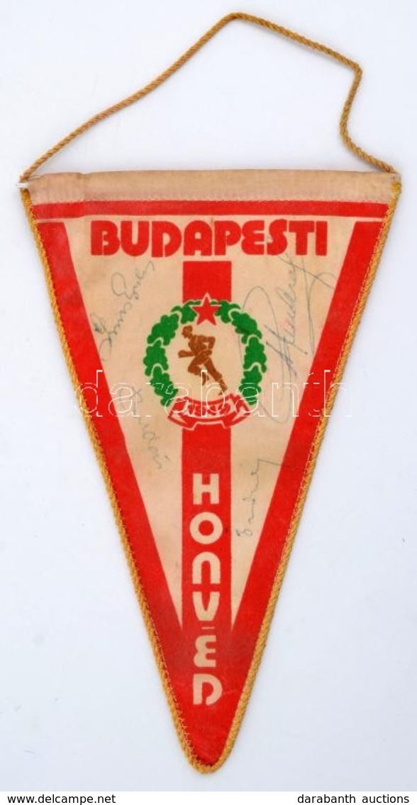 Cca 1981-1983 'Budapesti Honvéd Sportegyesület 1949' Zászló, Rajta Budai László (1928-1983), Grosics Gyula (1926-2014),  - Otros & Sin Clasificación