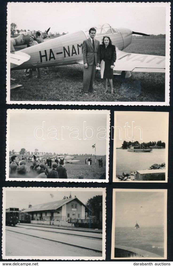 Cca 1935 Siófoki Vasútállomás, Repülőtér és Kikötő, 5 Db Vintage Fotó, 8,5x13,5 Cm és 6x4,5 Cm Között - Otros & Sin Clasificación