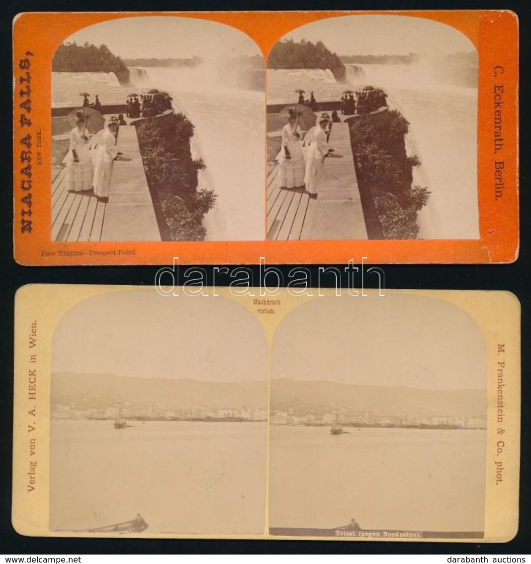 Cca 1890-1900 Niagara-vízesés, Trieszt, 2 Db Sztereófotó, 9×18 Cm / Trieste, Niagara Falls, 2 Stereo Photos - Other & Unclassified