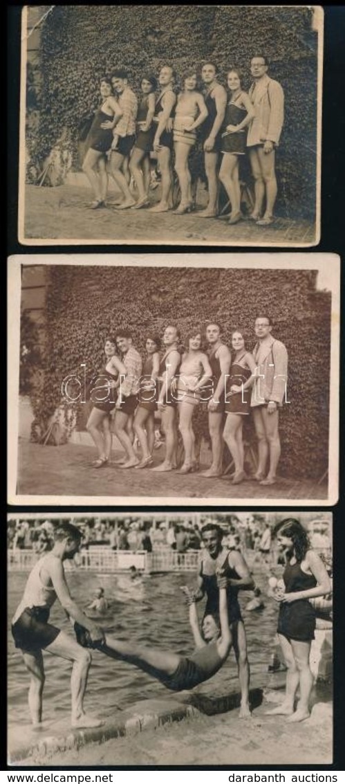 Cca 1930-1932 Budapest, Strandozók A Széchényi Fürdőben, 14 Db Fotó, A Hátoldalakon Részben Feliratozva, 9x11 Cm és 8x5  - Other & Unclassified