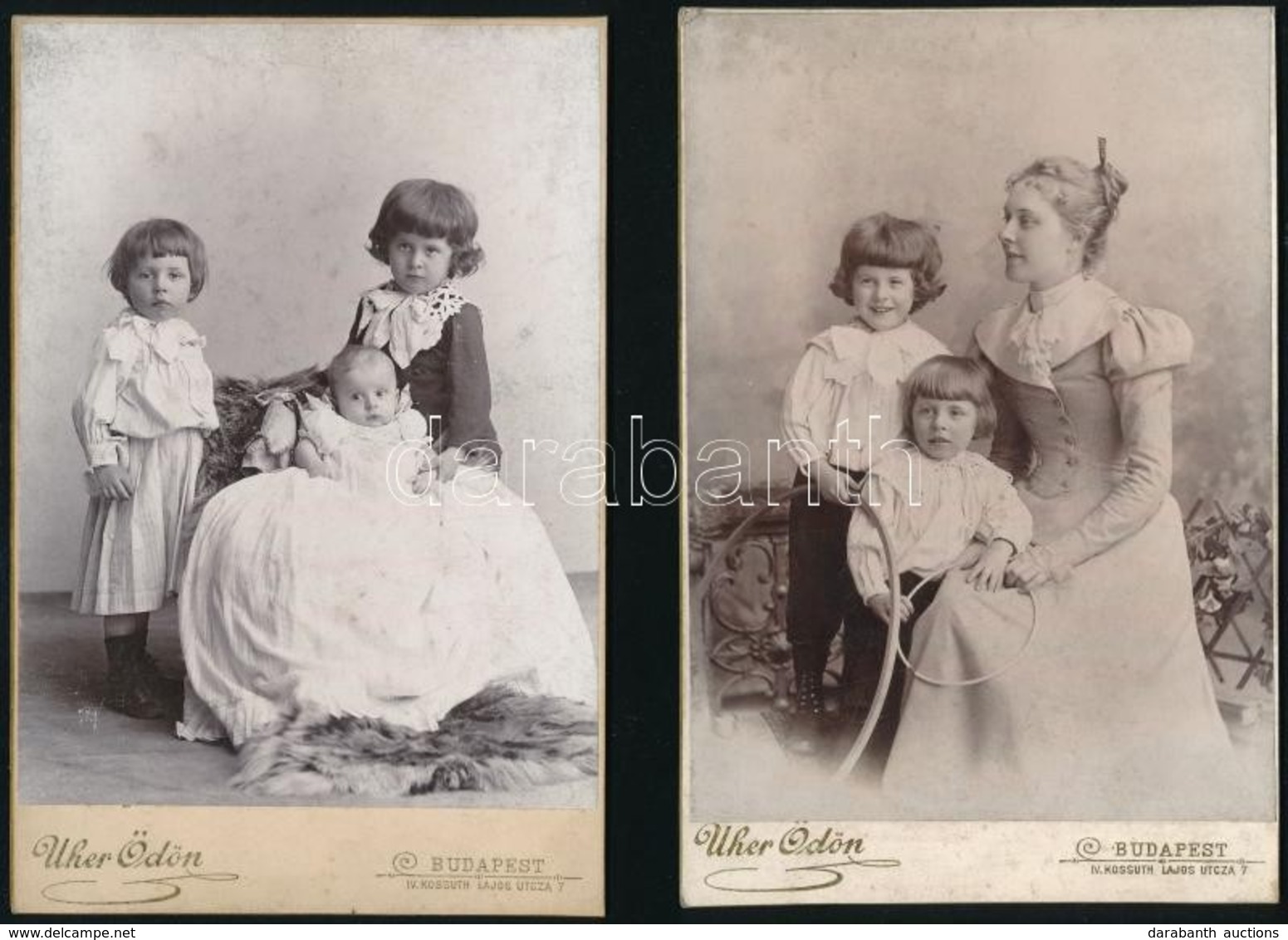 Cca 1900 2 Db Gyermekeket ábrázoló Keményhátú Fotó, Uher Ödön Műterméből, 10,5x16 Cm - Other & Unclassified