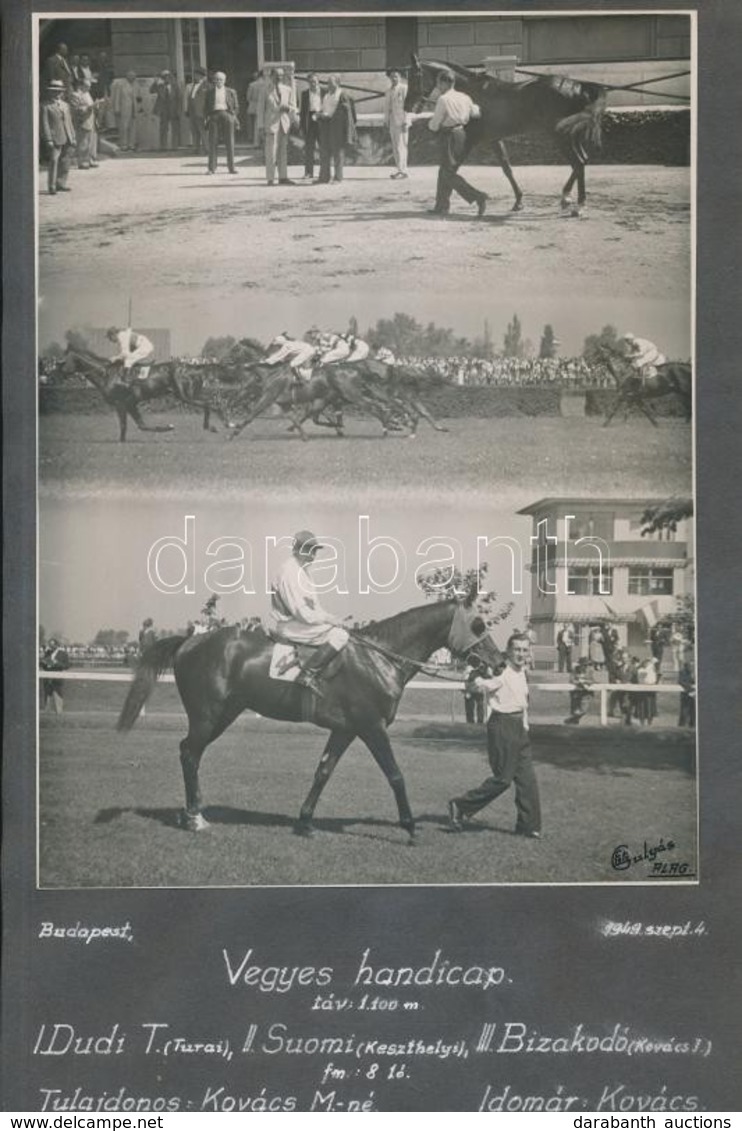 1949. Szpetember 4. Gulyás Fotó: Budapesti Lóverseny, Vegyes Handicap, Feliratozott Fotómontázs, (három Felvétel Egy Fot - Otros & Sin Clasificación