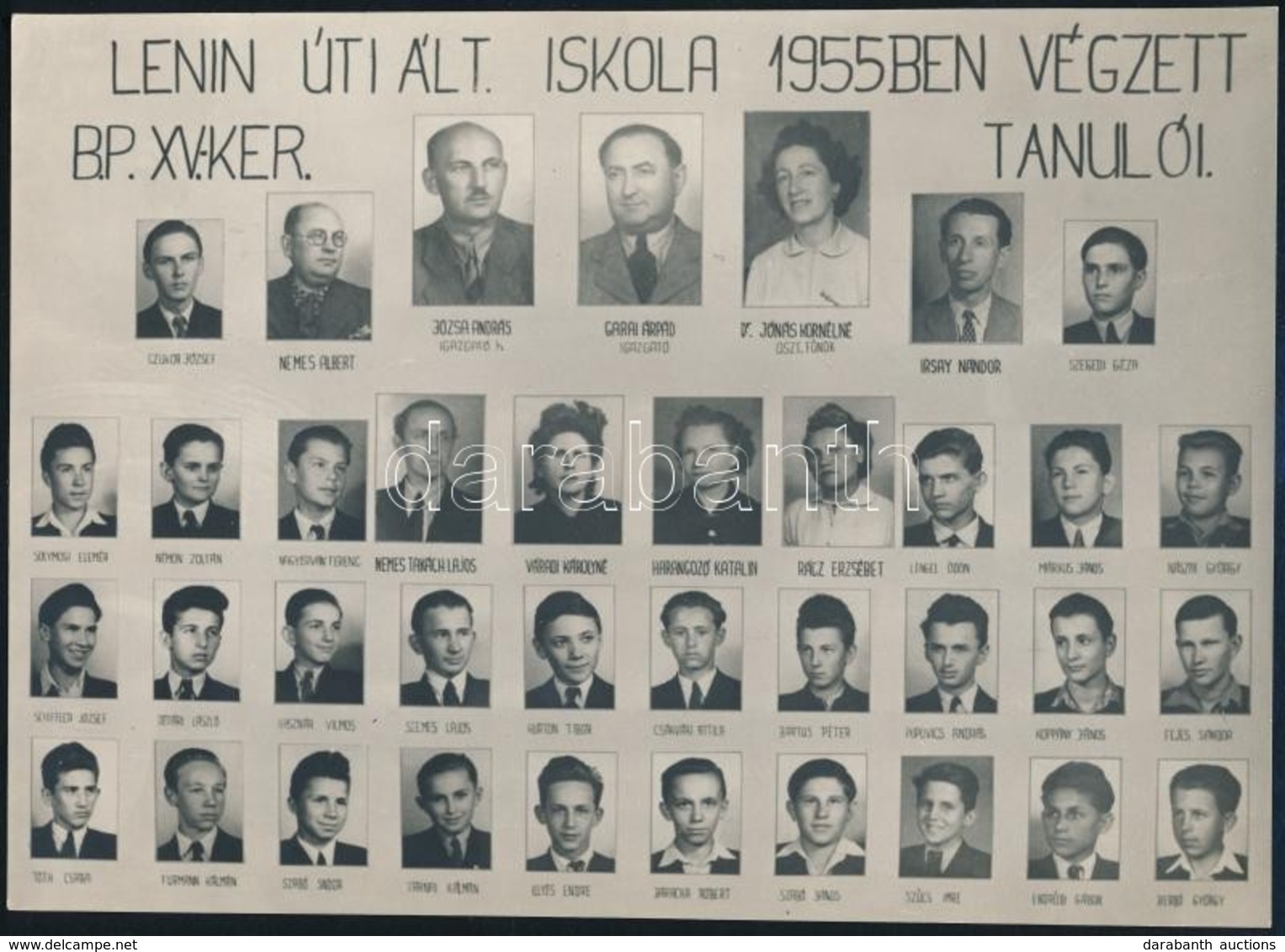 1955 Budapest, XV. Ker., Lenin úti Ált. Iskola Tanárai és Végzett Tanulói, Kistabló Nevesített Portrékkal, 16,7x23,3 Cm - Other & Unclassified