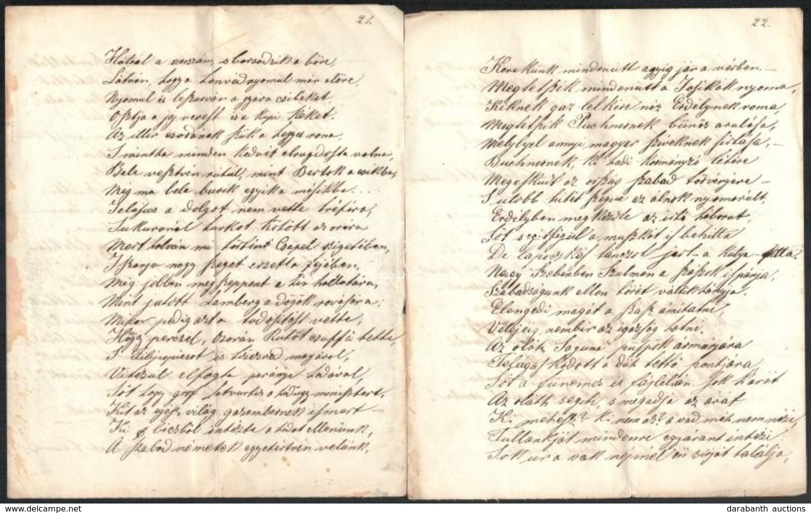 Cca 1850 1848-as Szabadságharc Csatáit Elregélő Verses Költemény Töredéke. 32 Kézzel írt Oldalon 21-28-ig Számozva Négy  - Ohne Zuordnung