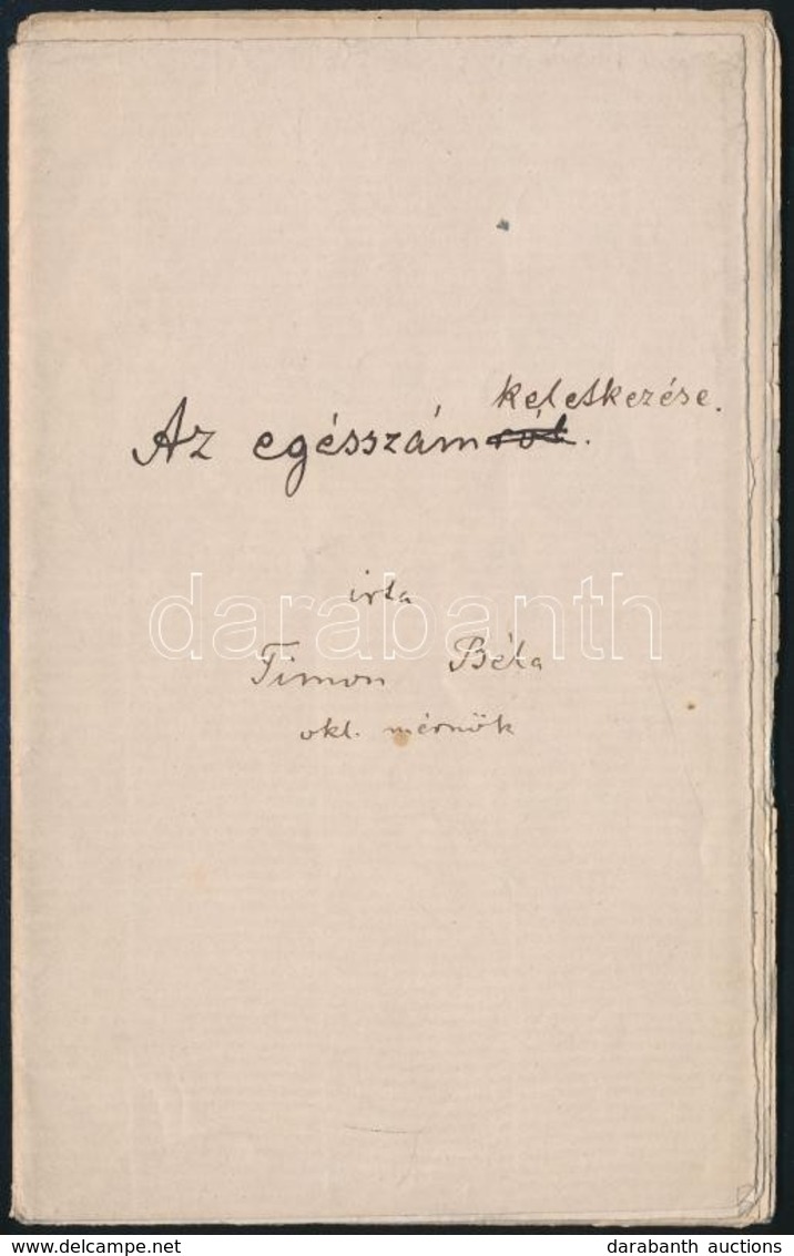 Cca 1900 Timon Béla: Az Egésszámok Keletkezése. Kézirat 22 Oldalon - Sin Clasificación