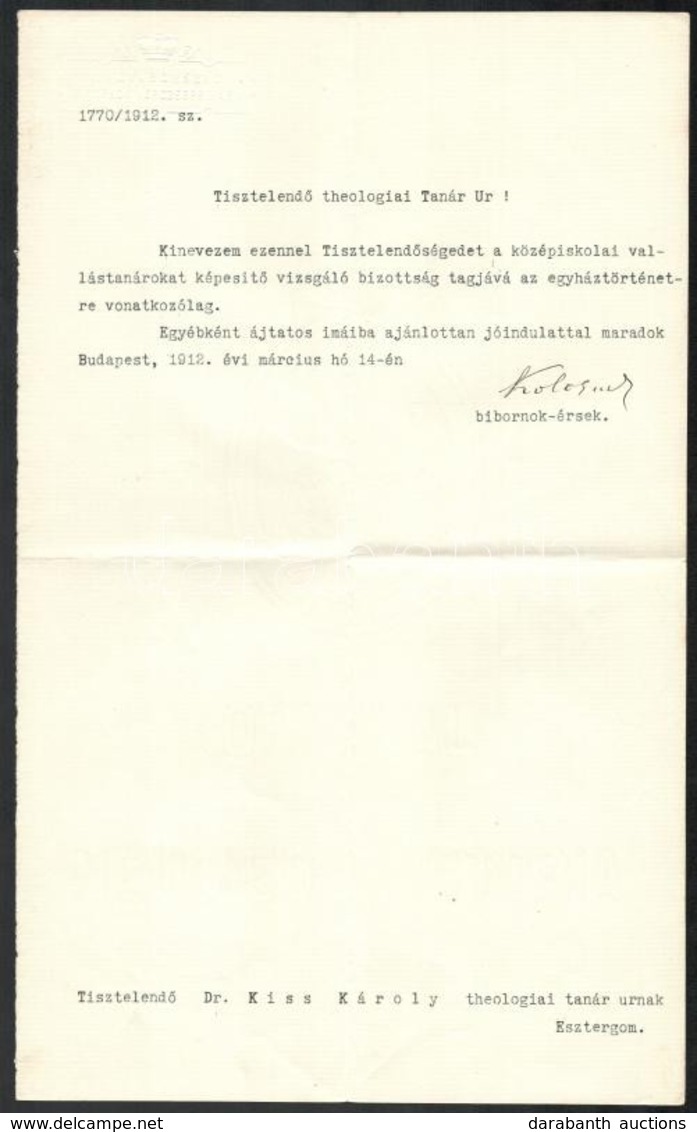 1912 Bp., Bíborosi Kinevezési Okmány Vaszary Kolos (1832-1915) Bíboros Saját Kezű Aláírásával - Sin Clasificación
