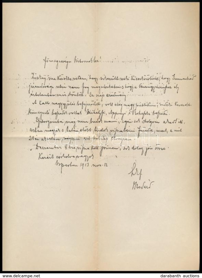 1913 Kohl Medárd (1859-1928) Püspök, Bíborosi Titkár Egy Oldalas Saját Kézzel írt érdekes Levele Vaszary Kolos Akkor Már - Unclassified