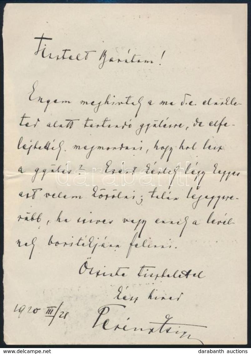 1920 Perényi Zsigmond (1870-1946) Báró Levele A Nemi Betegségek Elleni Liga Elnökéhez - Unclassified