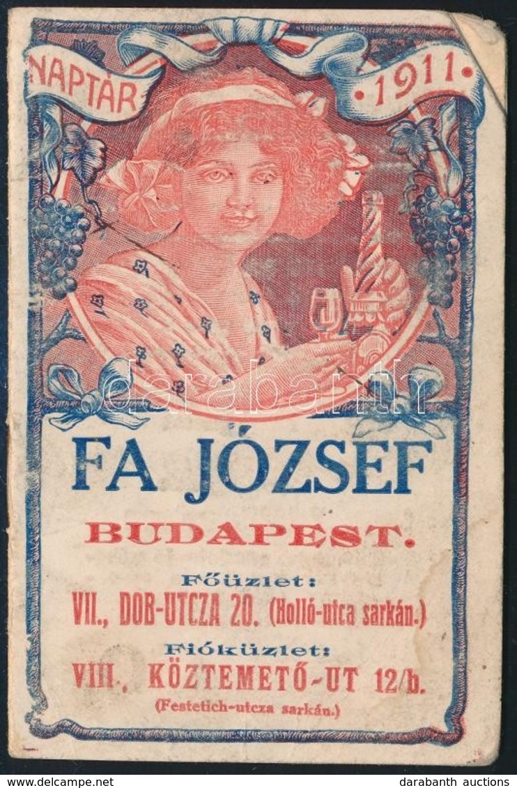 1911 Fa József Italkereskedő Reklámos Zsebnaptára. 16p. Sarka Sérült - Advertising