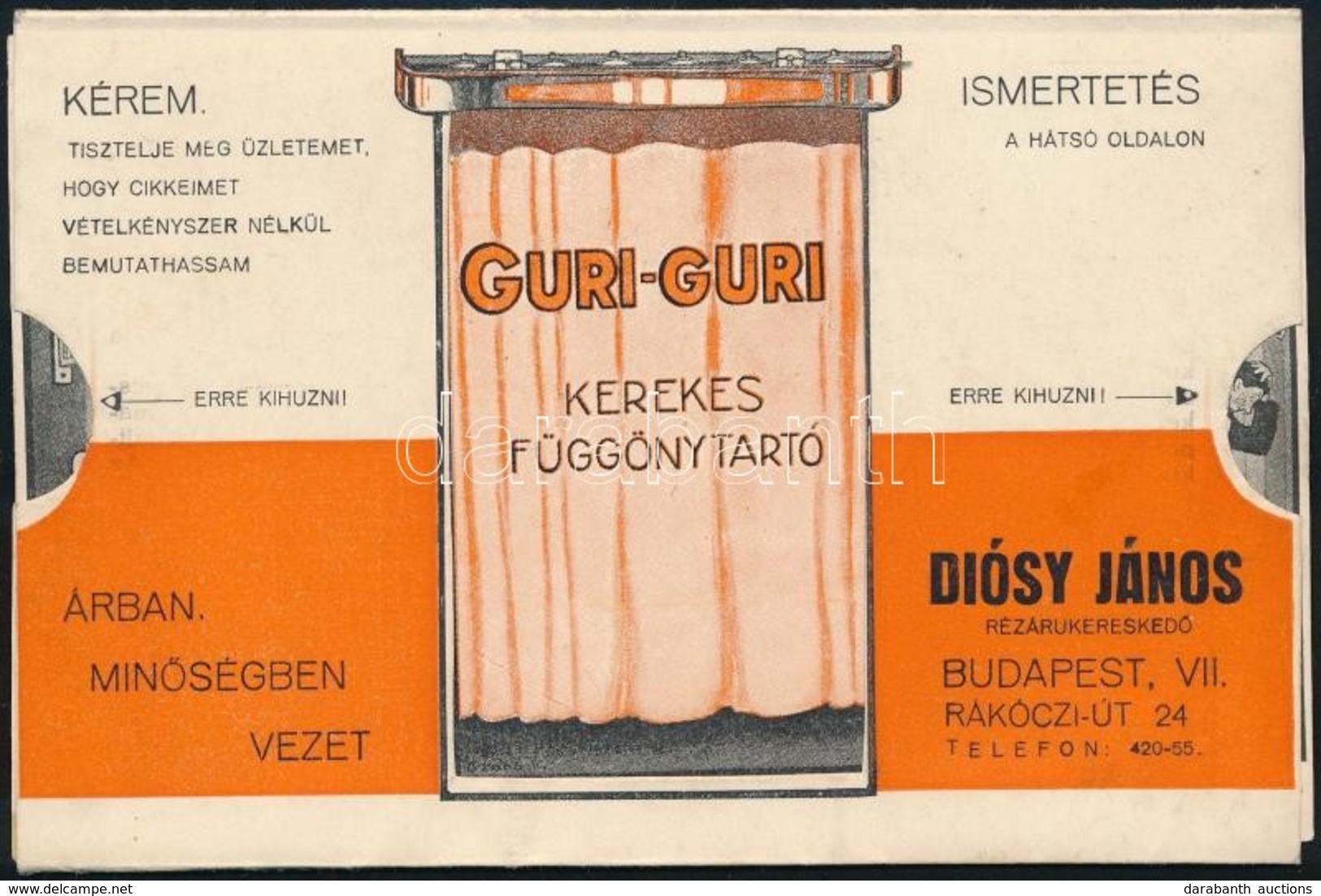 1925 Diósy János Budapesti Rézáru-kereskedő ötletes, Kétoldalt Kihúzható Reklámja, Szép állapotban - Advertising