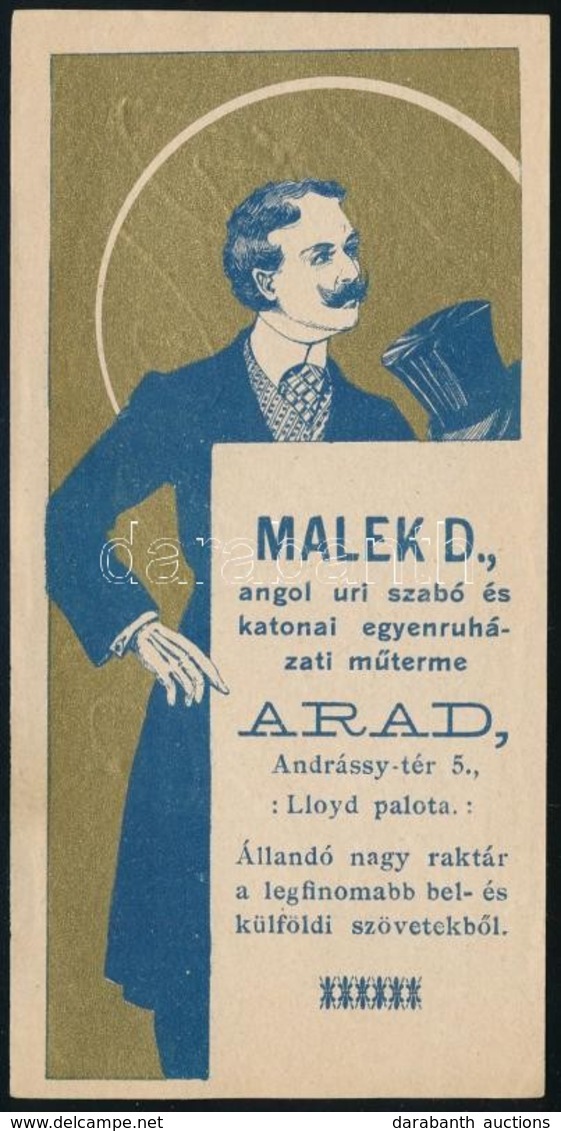 1910 Malek D. Aradi (Erdély) Szabó Szecessziós Számolócédulája, Szép állapotban - Publicidad