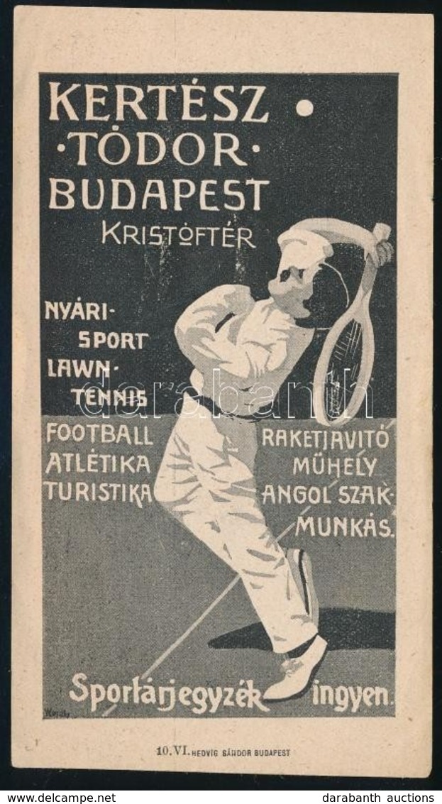 1910 Kertész Tódor Sportárjegyzéket Reklámozó Számolócédulája Teniszező Figurával - Advertising