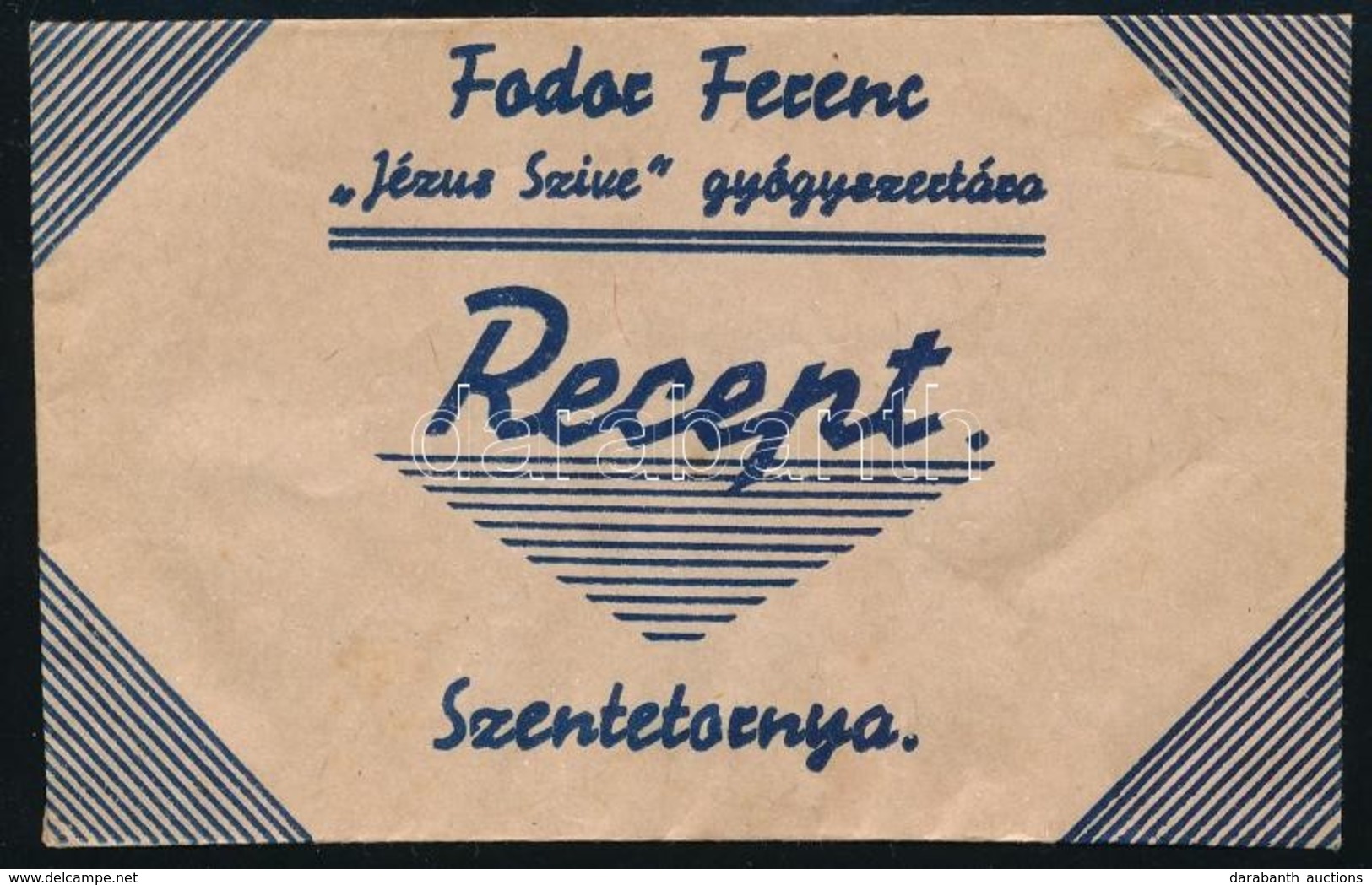 Fodor Ferenc 'Jézus Szíve' Gyógyszertára Receptboríték - Publicidad