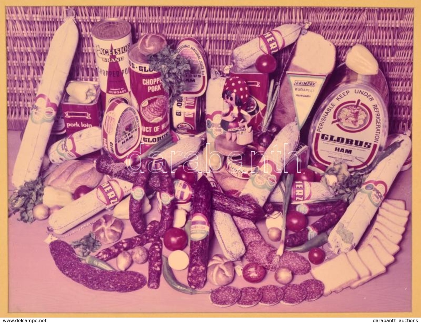 Cca 1965 Terimpex Budapest - Magyar Kivitelre Szánt élelmiszerek (Pick, Herz, Globus, Gyulai Kolbász), Reklámfotó, Paszp - Publicidad