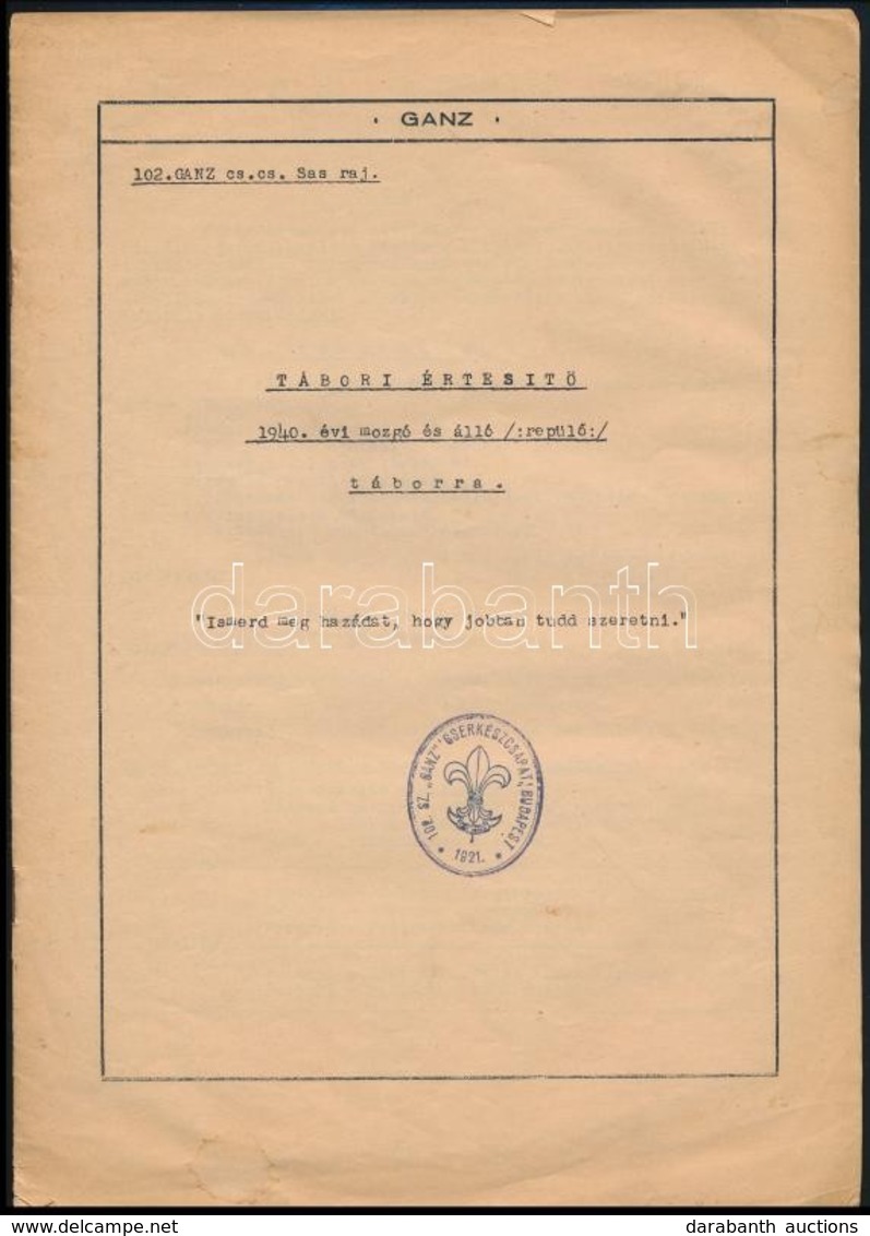 1940 Ganz Sas Cserkészraj Tábori értesítője - Movimiento Scout