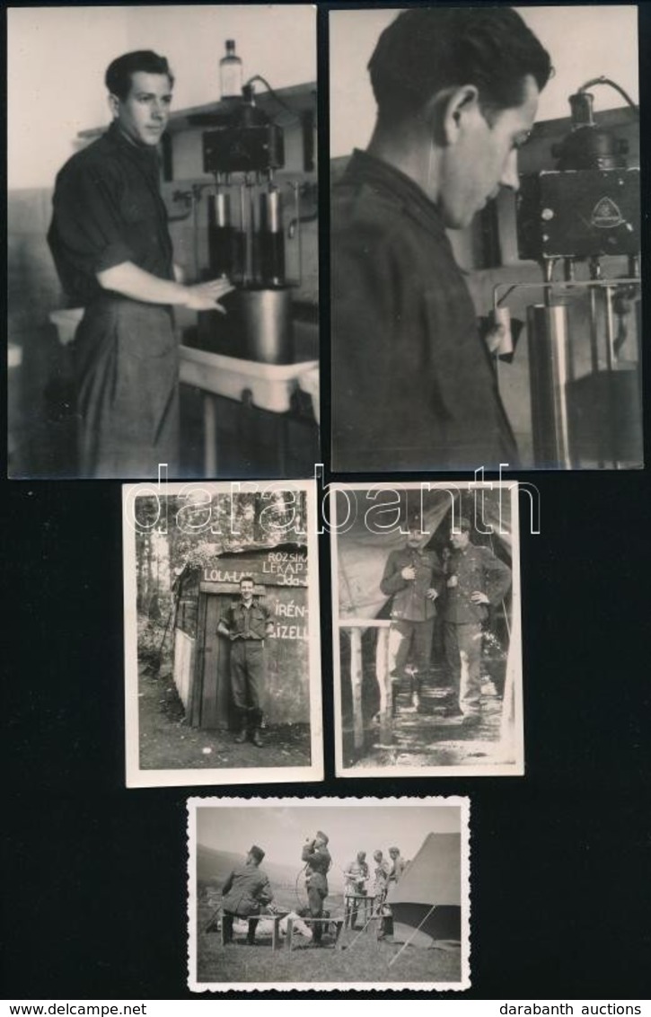 Cca 1943-1950 Katonai Fotók, életképek, 5 Db, 5,5×8,5 és 14×9 Cm - Otros & Sin Clasificación