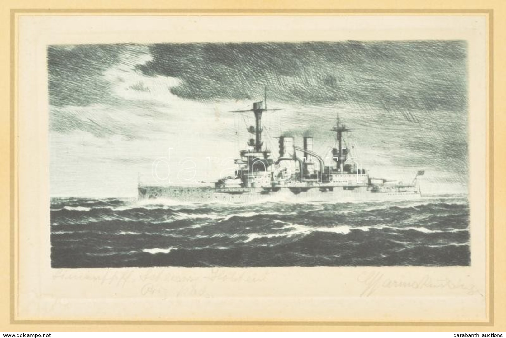Marius... A Schleswig-Holstein Csatahajó. Rézkarc, Papír. Jelzett. 18x11 Cm Üvegezett Keretben. Ez A Hajó Adta Le A II.  - Other & Unclassified