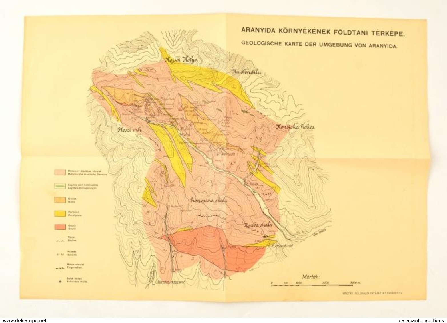 Cca 1910 Aranyida Környékének Földtani Térképe. 46 X 35,5 Cm. - Otros & Sin Clasificación