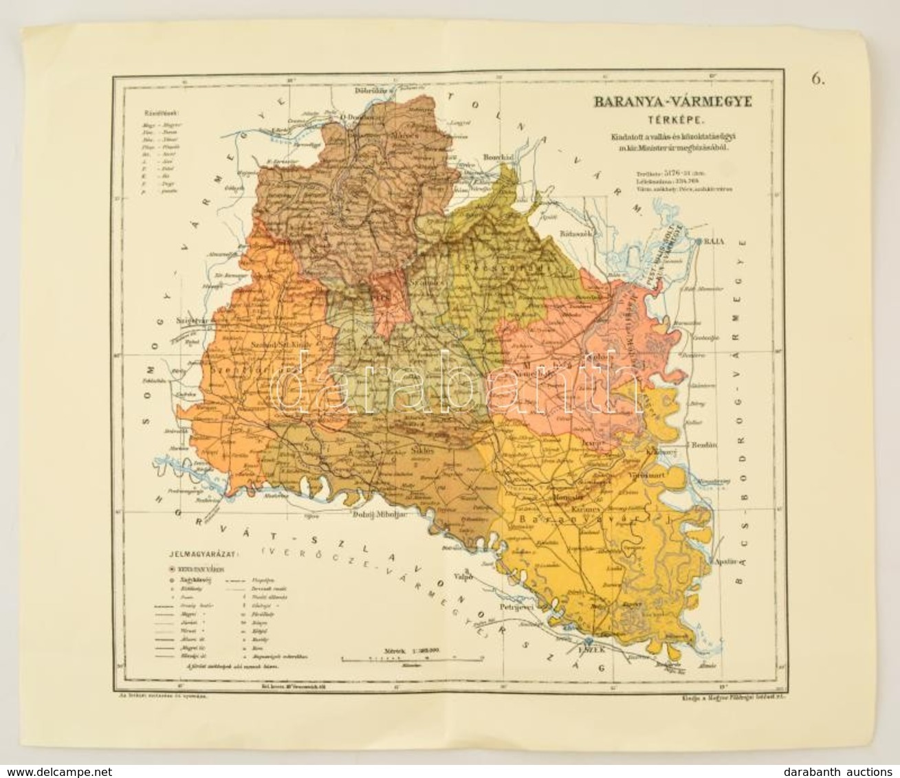 1904-es Baranya Vármegye Térkép Reprintje. 40x34 Cm - Sonstige & Ohne Zuordnung