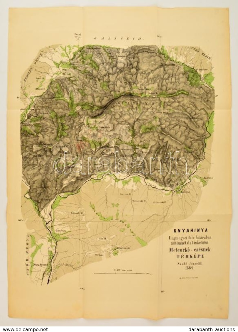 1869 Knyahinya Ungmegyei Falu Határában 1866. Junius 9. D.u. 5 órakor Történt Meteorkő-esésnek Térképe Szabó Józseftől.  - Other & Unclassified