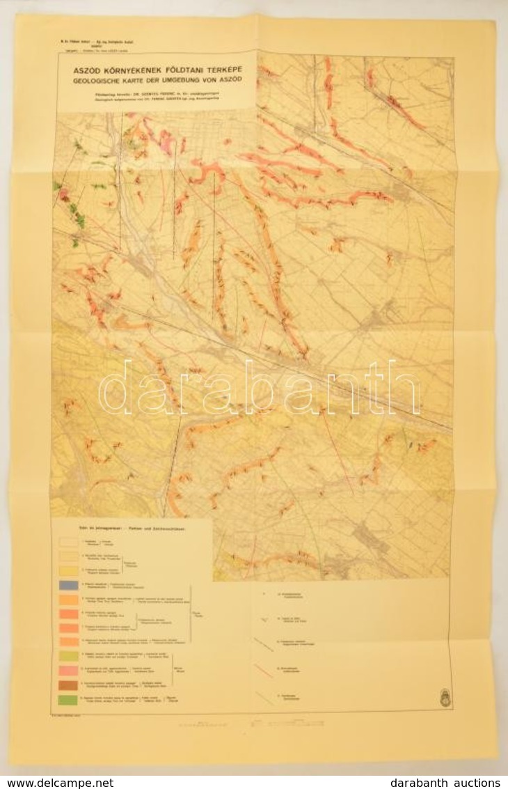 Szentes Ferenc: Aszód Környékének Földtani Viszonyai.  Szép állapotban 62x94 Cm - Sonstige & Ohne Zuordnung