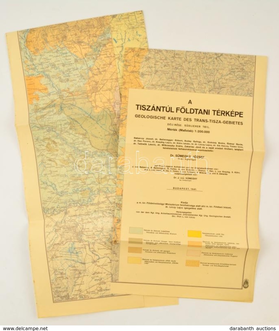 1941 A Tiszántúl Földtani Térképe, Dr. Sümeghy József, 2db, (É, D-i Rész), Nagy Méretű,  Hajtogatva, Szép állapotban, 68 - Sonstige & Ohne Zuordnung