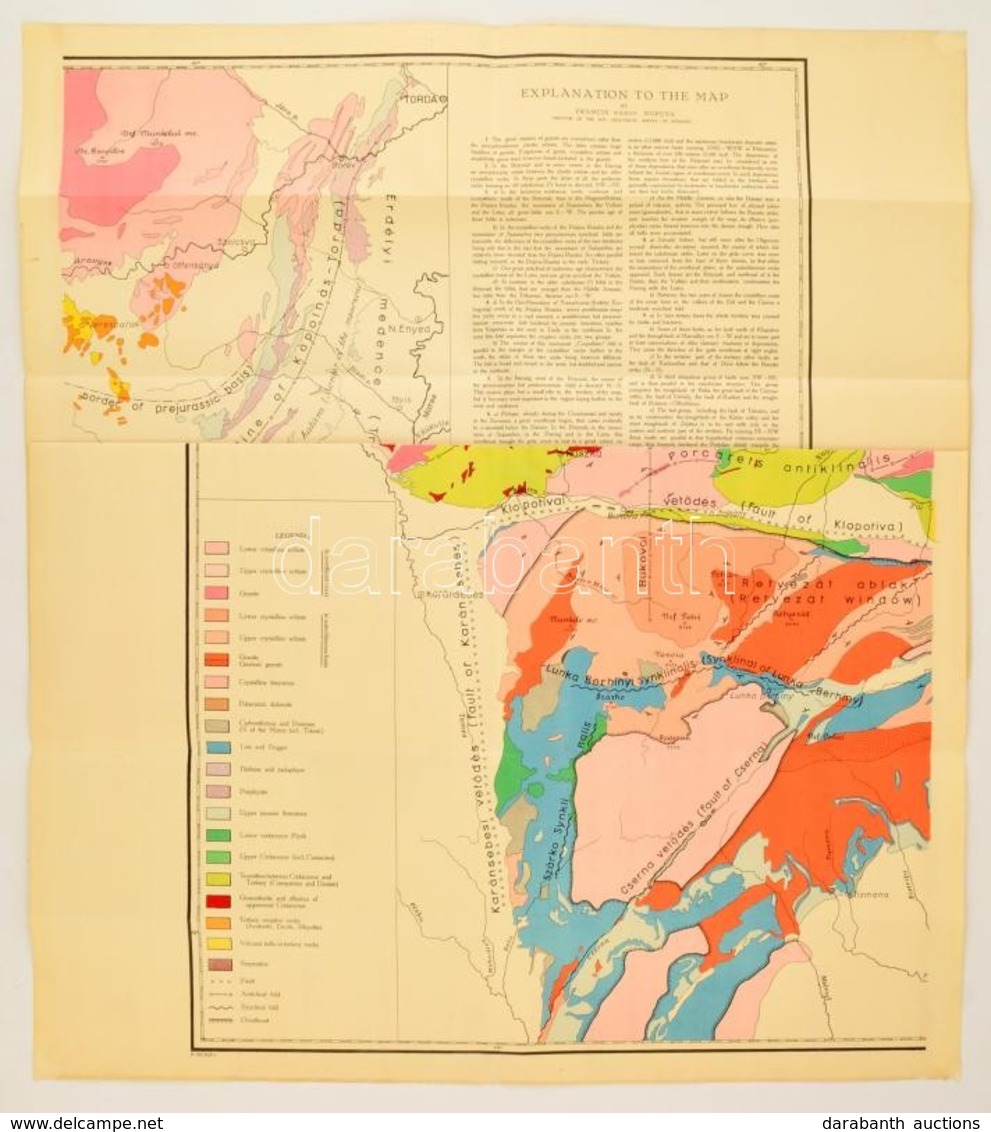 Báró Nopcsa Ferenc Geological And Tectonical Map Of The County Of Hunyad And Its Environments. Színes Ofszet. 2 Különáll - Otros & Sin Clasificación