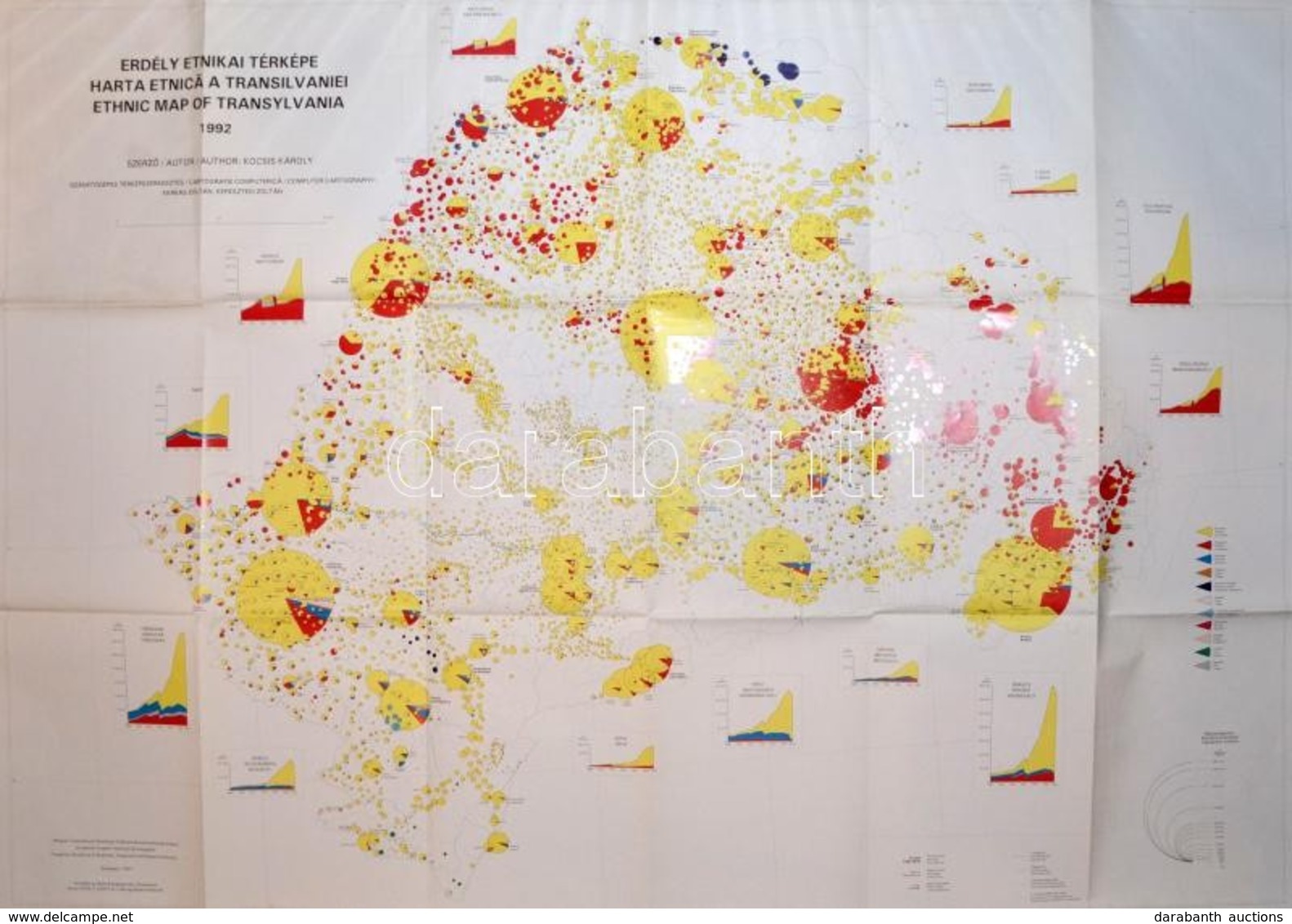 1997 Kocsis Károly: Erdély Etnikai Térképe 1992. Bp.,1997, MTA Földrajtudományi Kutató Intézet, 82x117 Cm - Otros & Sin Clasificación