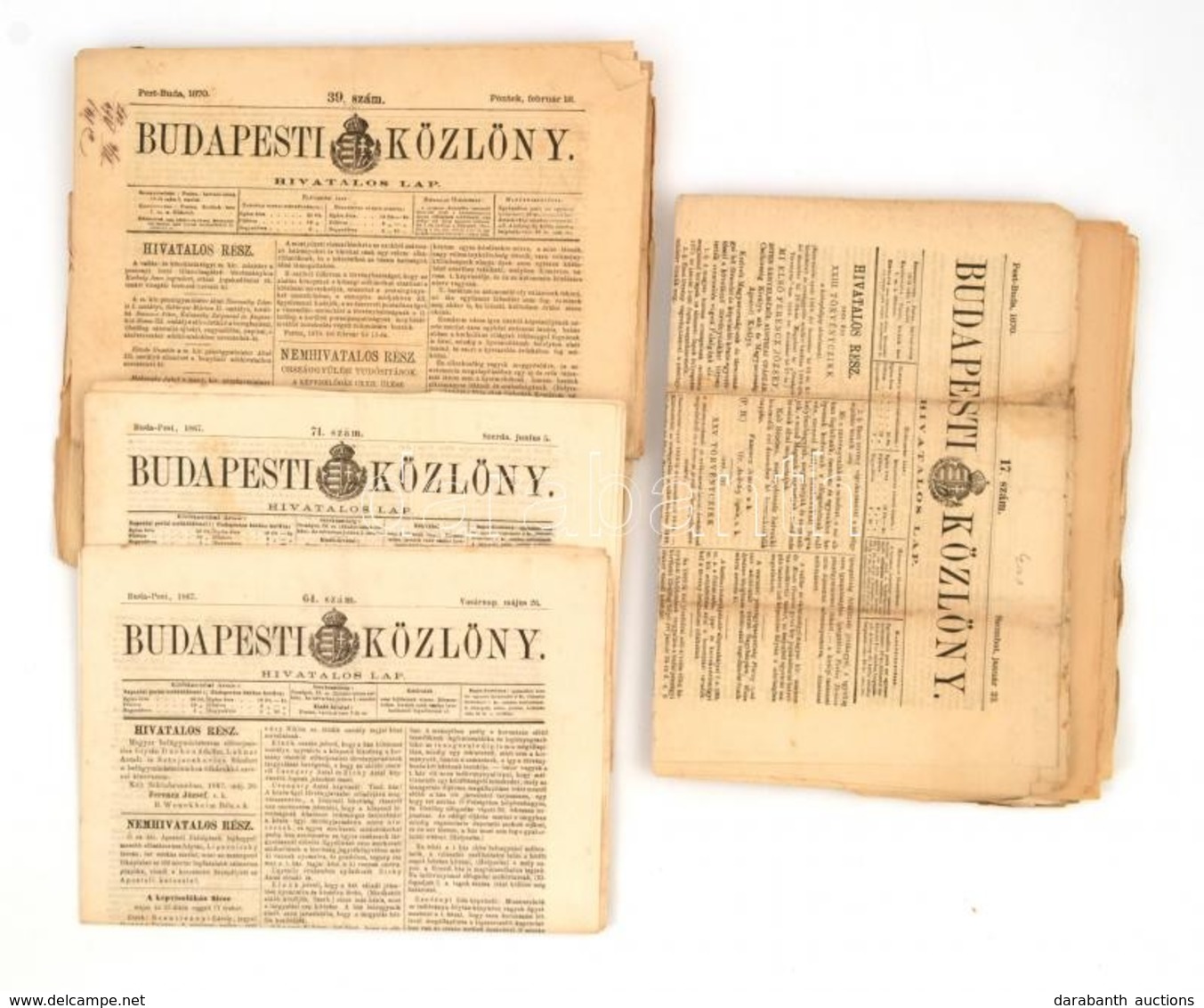 1867-1870 A Budapesti Közlöny 9 Db Száma - Ohne Zuordnung