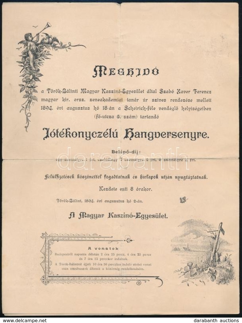 1894 Törökbálinti Jótékonyczélú Hangversenyre Szóló Meghívó és Műsor, Beszakadással - Unclassified