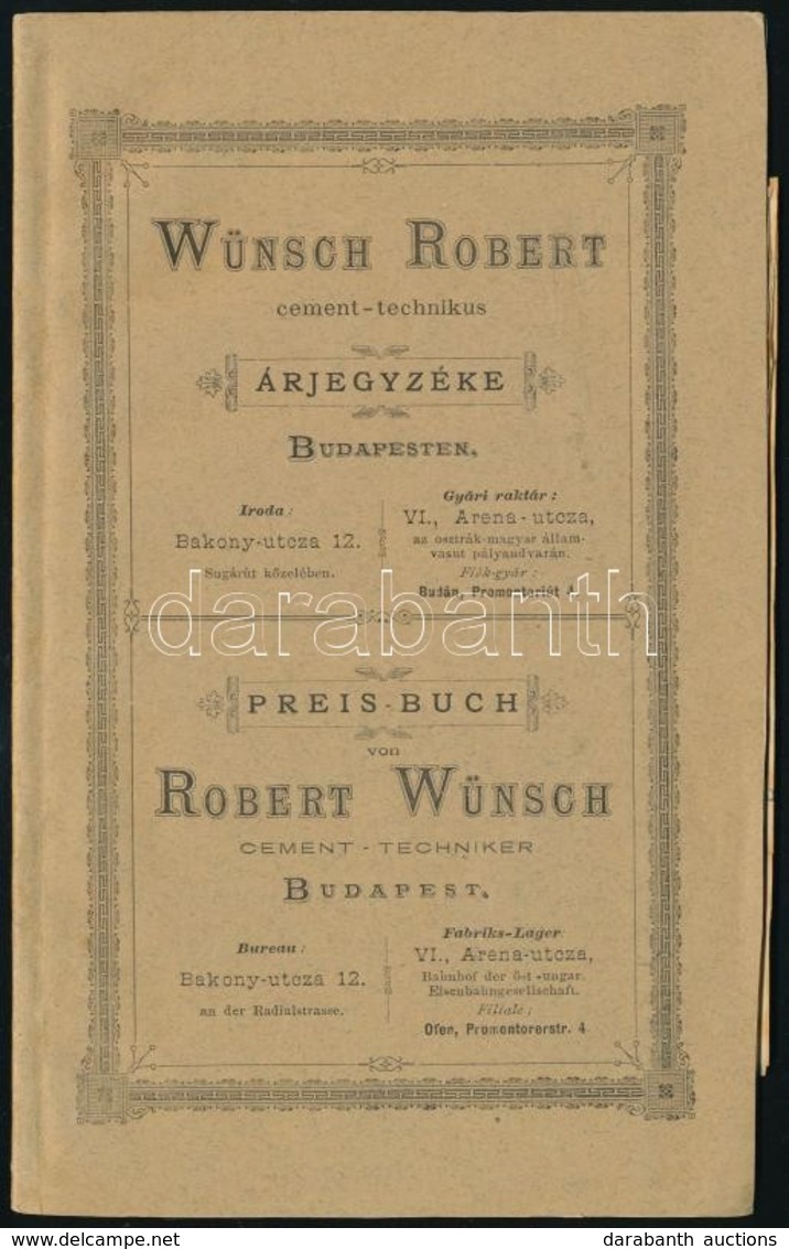 Cca 1900 Bp., Wünsch Róbert Cementtechnikus Magyar-német Nyelvű árjegyzéke, 16p - Sin Clasificación