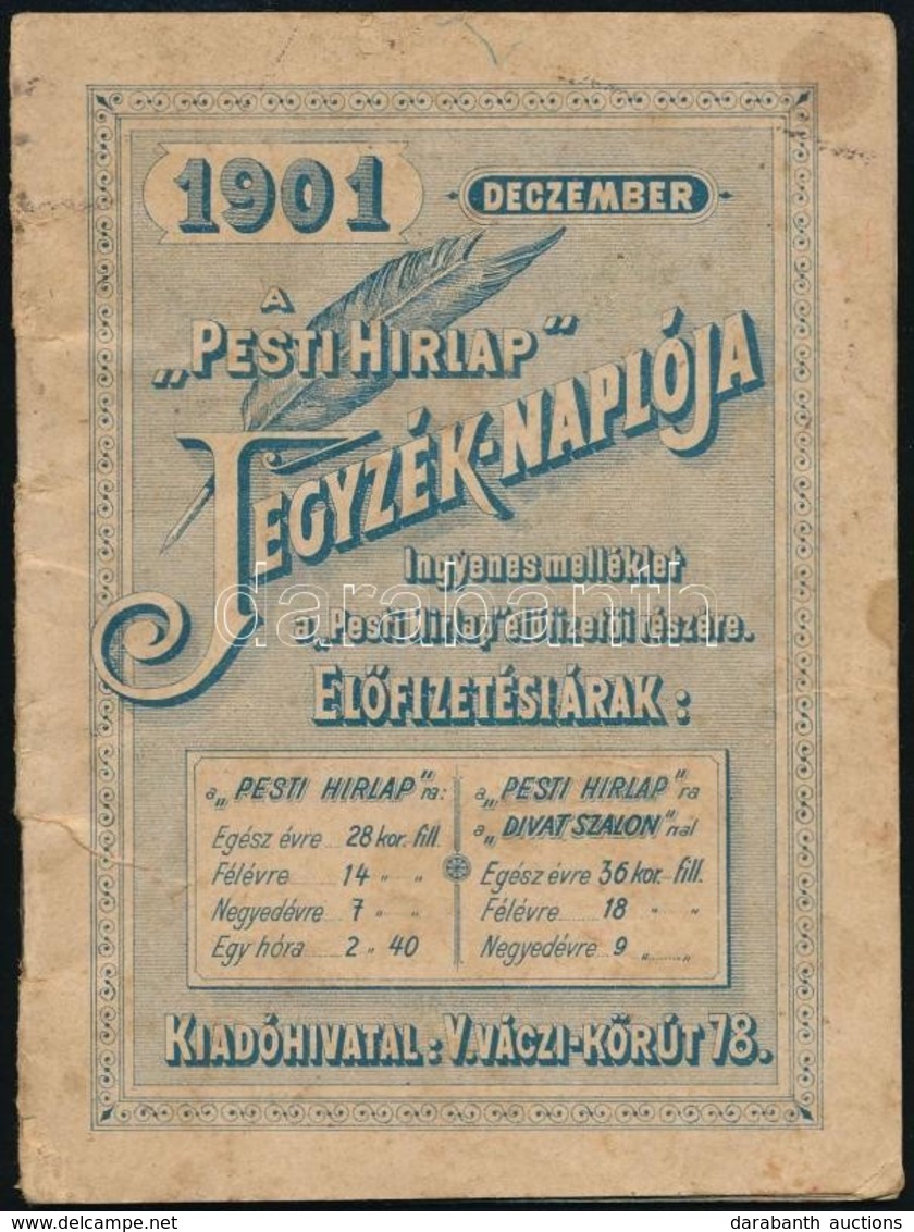 1901 Pesti Hírlap Jegyzék-naplója, Ingyenes Melléklet A Pesti Hírlap Előfizetői Részére, 1901. Dec., Az Elülső Borítón K - Unclassified