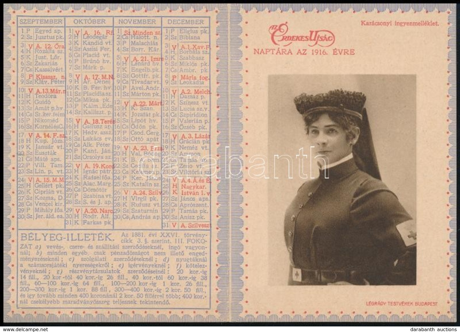 1916 Az Érdekes Újság Kártyanaptára, Címlapján Auguszta Főhercegnő Képével - Sin Clasificación