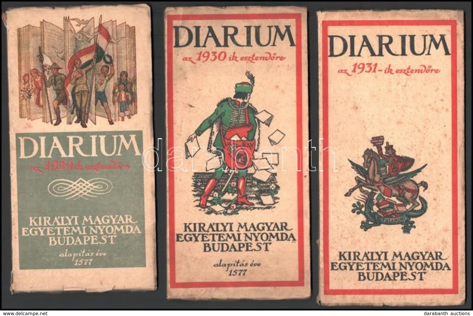 1929-1931 Diarium 3 Száma. Bp., Kir. M. Egyetemi Nyomda. A Borító Szélein Kis Szakadások, A Borítókon Kis Foltok. - Unclassified