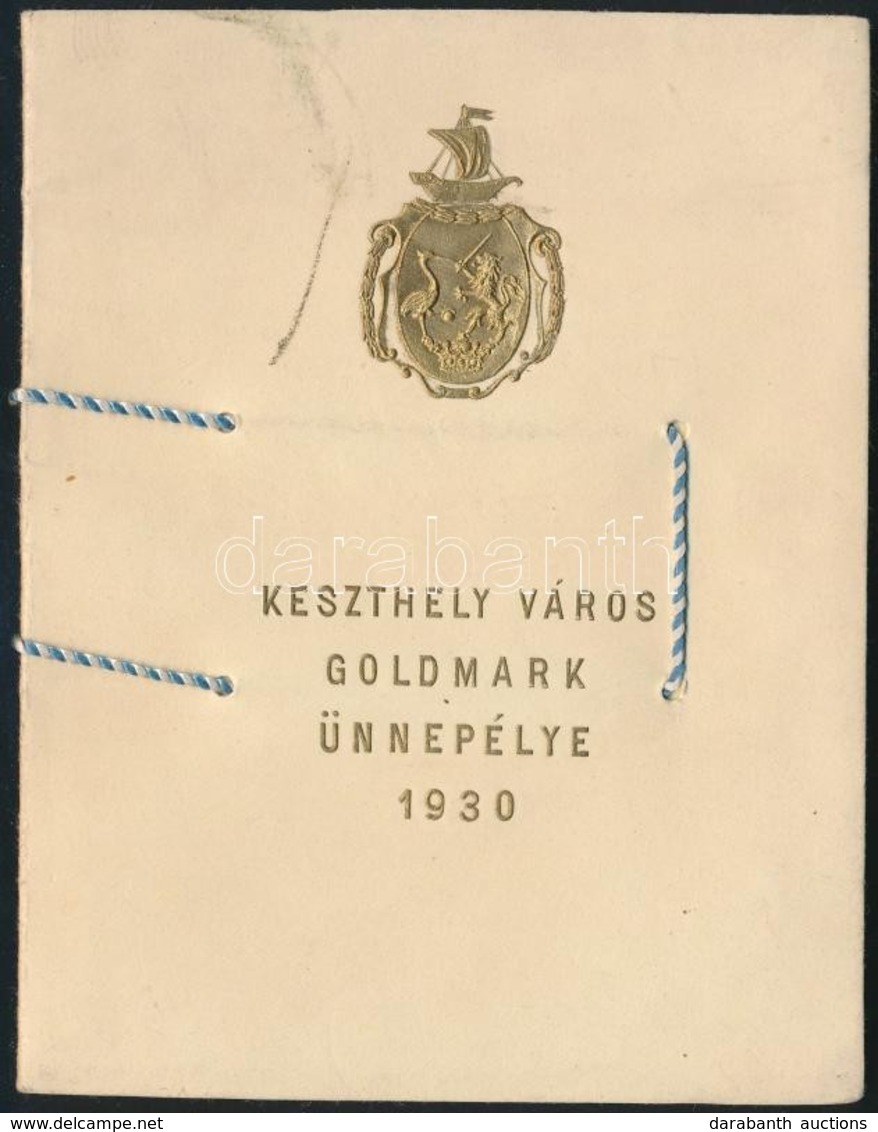 1930 Keszthely Város Goldmark ünnepélye. 31p. Képekkel. Zsinórfűzott, Dombornyomott Papírborítékban. 15 Cm - Unclassified