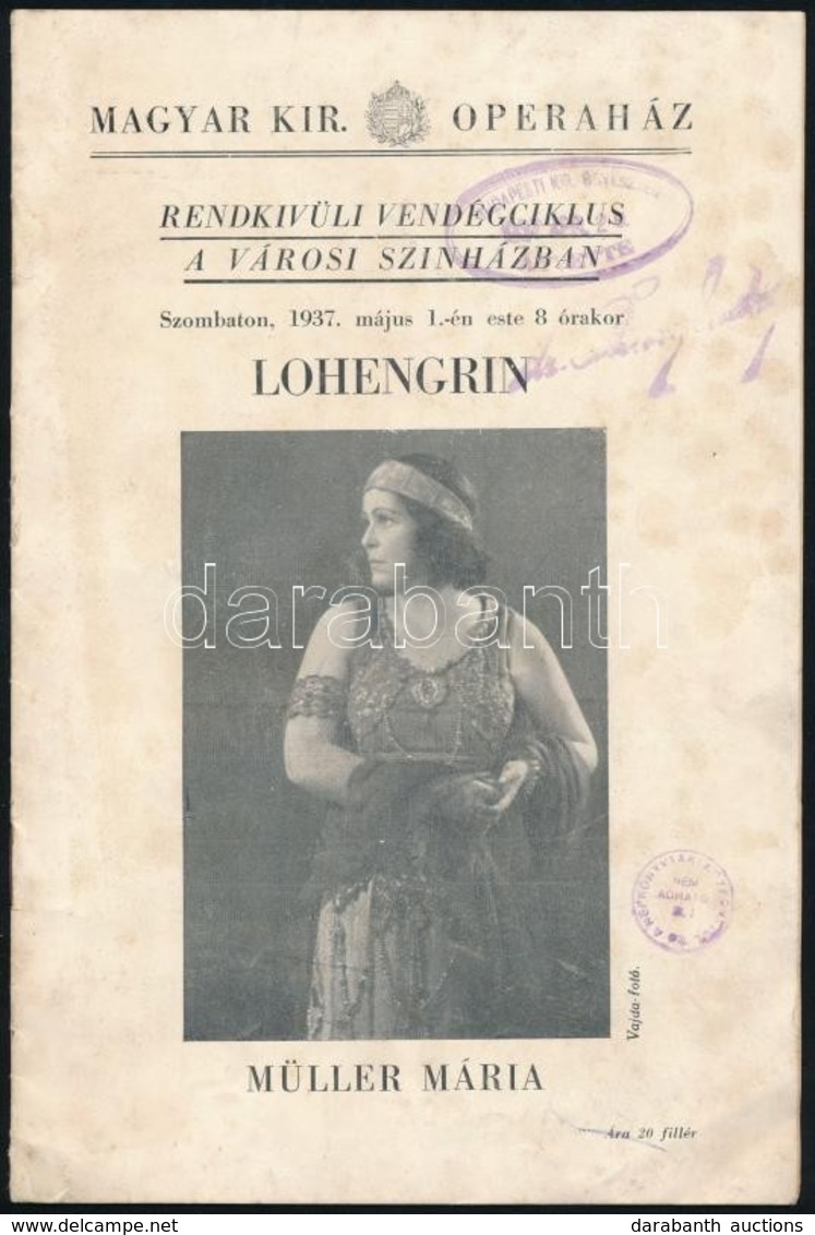 1937 Müller Mária Lohengrin Opera Koncertjének Műsora 8p - Unclassified